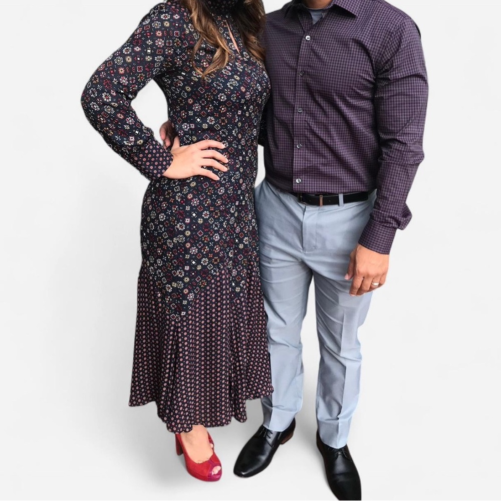 10 Crosby Derek Lam Navy and Red Patterned Dress